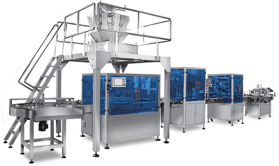 Linha de empacotamento automática grânulo do fluxo horizontal que pesam tampar de engarrafamento