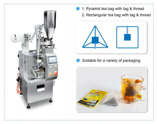 Saquinho de chá automático da máquina de empacotamento 10g do alimento do filtro de nylon da pirâmide com etiqueta da corda