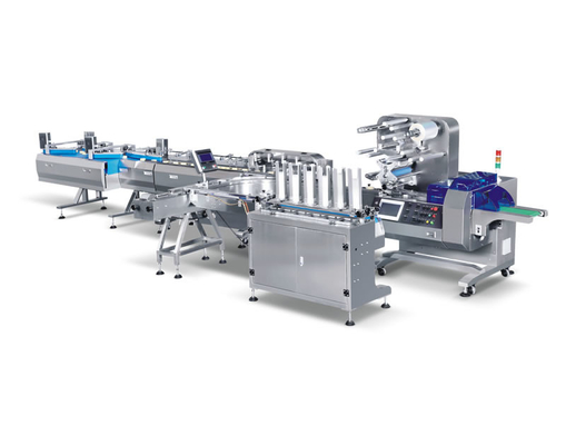 Máquina de embalagem horizontal automática do recipiente de alimento do fluxo com alimentação dos produtos
