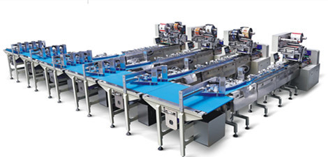 Linha de empacotamento automática alimentação do waffle do alimento da cookie do biscoito do bolo e linha de embalagem do saco